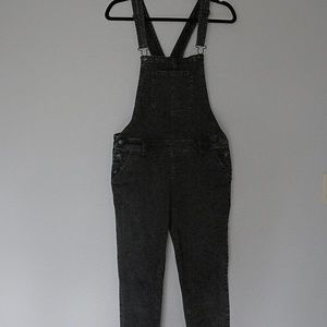 Distressed Black Denim Overalls